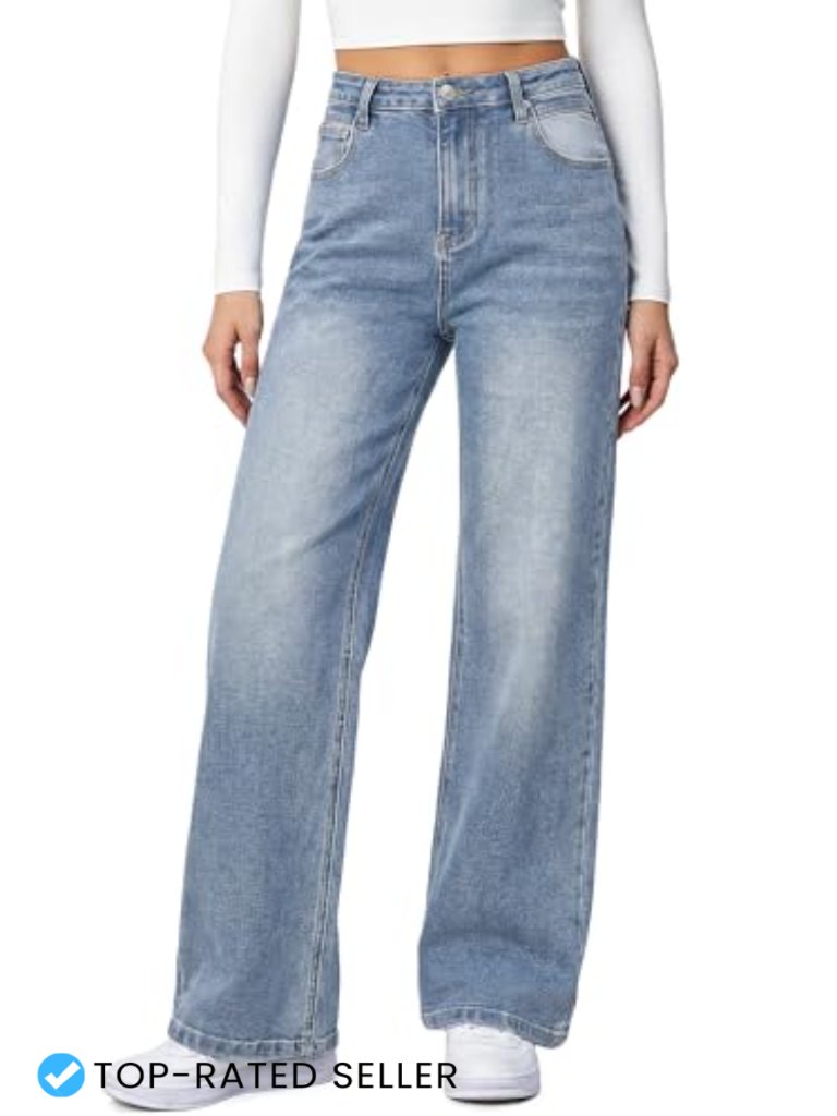 Baggy Stretchy Wide Leg Jeans For Women High Waisted Boyfriend Denim Pants With